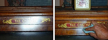 Wood Elixir removes spray paint from the decal on this antique incubator